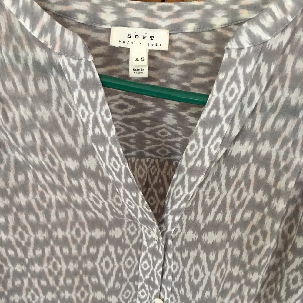 Soft Joie, Light Cotton Button Up Patterned Blouse - image 2